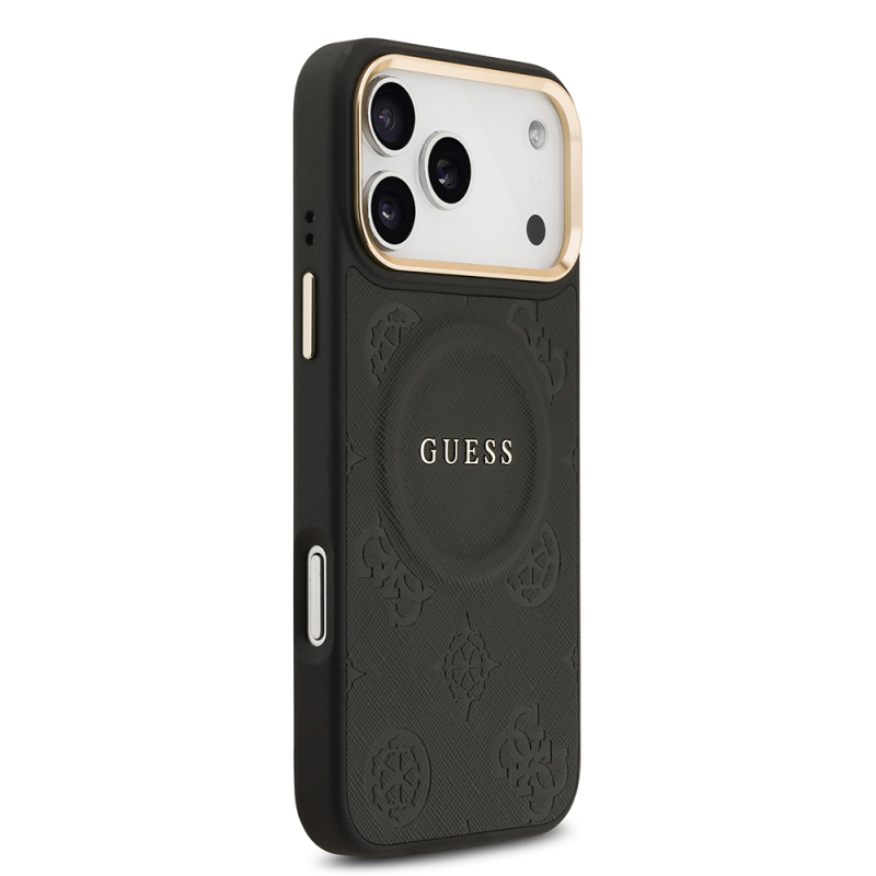 Apple iPhone 17 Pro Max Case Guess Original Licensed M-safe Charging Feature Hot Printed Text Logo PU Leather Peony Cover - 7