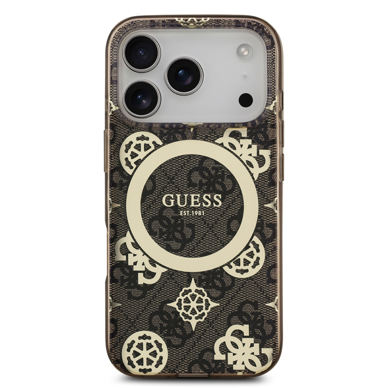 Apple iPhone 17 Pro Max Case Guess Original Licensed M-Safe Charging Feature IML Peony and 4G Patterned Classic Logo Cover - 6