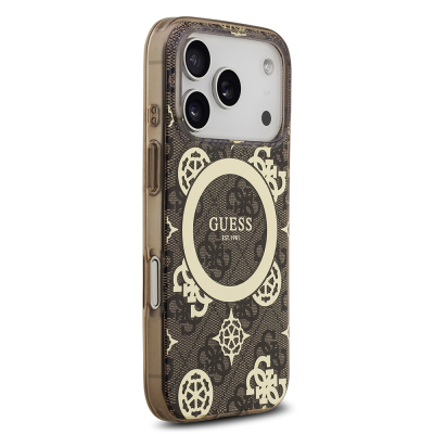 Apple iPhone 17 Pro Max Case Guess Original Licensed M-Safe Charging Feature IML Peony and 4G Patterned Classic Logo Cover - 7