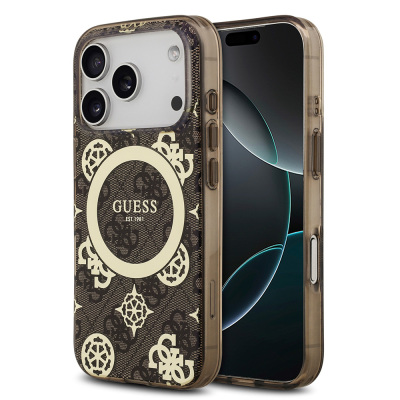 Apple iPhone 17 Pro Max Case Guess Original Licensed M-Safe Charging Feature IML Peony and 4G Patterned Classic Logo Cover - 2