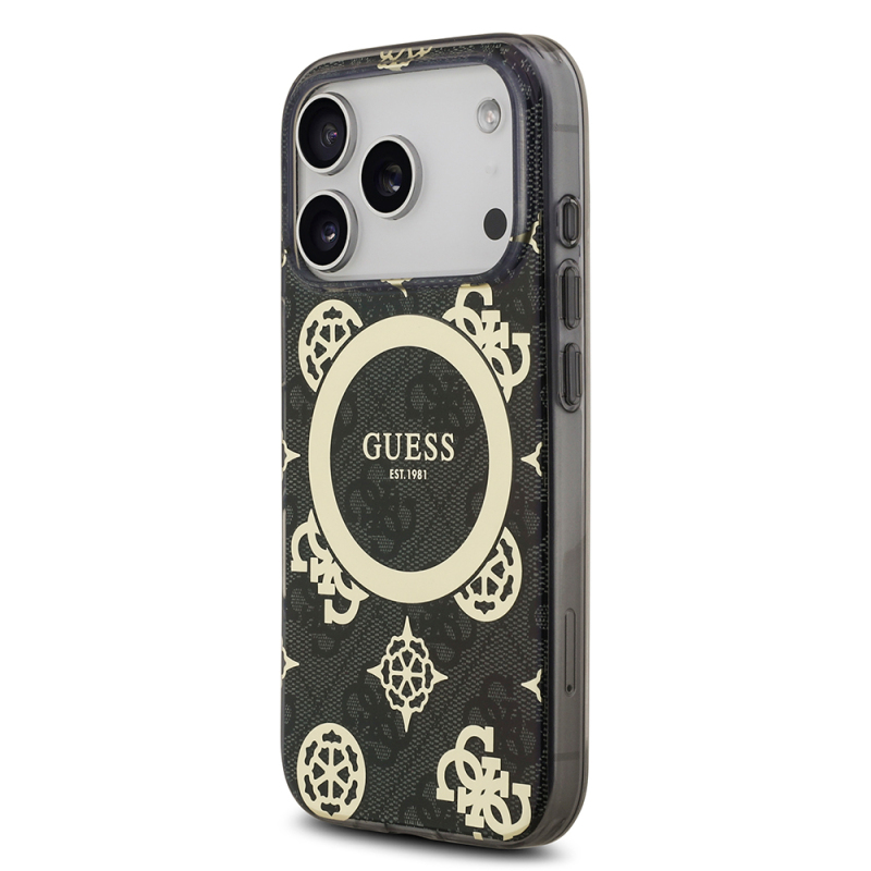 Apple iPhone 17 Pro Max Case Guess Original Licensed M-Safe Charging Feature IML Peony and 4G Patterned Classic Logo Cover - 11