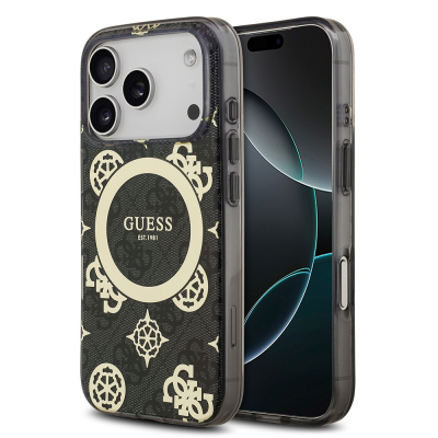Apple iPhone 17 Pro Max Case Guess Original Licensed M-Safe Charging Feature IML Peony and 4G Patterned Classic Logo Cover - 3