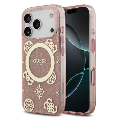 Apple iPhone 17 Pro Max Case Guess Original Licensed M-Safe Charging Feature IML Peony and 4G Patterned Classic Logo Cover - 4