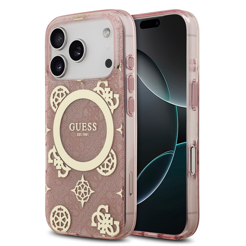Apple iPhone 17 Pro Max Case Guess Original Licensed M-Safe Charging Feature IML Peony and 4G Patterned Classic Logo Cover - 4