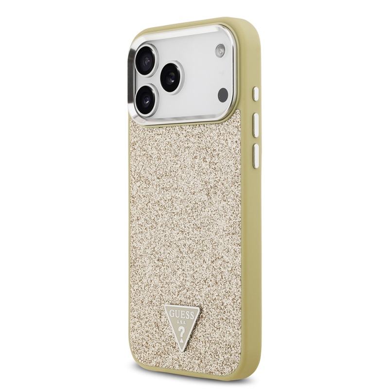 Apple iPhone 17 Pro Max Case Guess Original Licensed M-Safe Charging Feature Metal Camera Frame Triangle Logo Glitter Cover - 12
