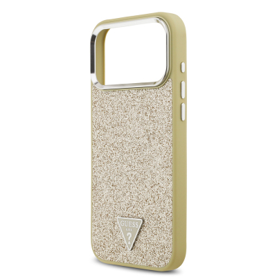 Apple iPhone 17 Pro Max Case Guess Original Licensed M-Safe Charging Feature Metal Camera Frame Triangle Logo Glitter Cover - 16