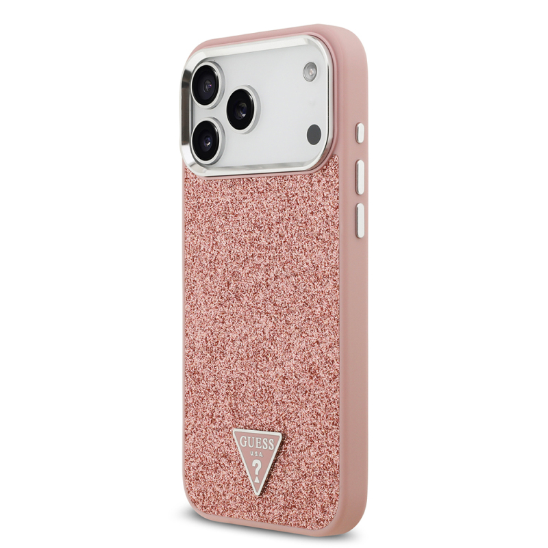 Apple iPhone 17 Pro Max Case Guess Original Licensed M-Safe Charging Feature Metal Camera Frame Triangle Logo Glitter Cover - 18