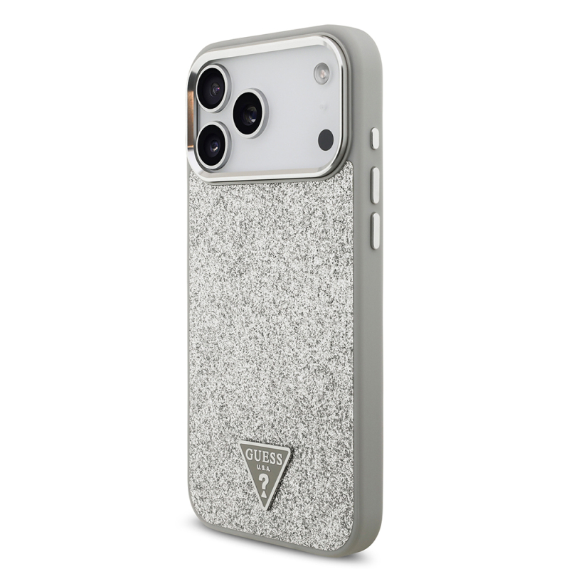 Apple iPhone 17 Pro Max Case Guess Original Licensed M-Safe Charging Feature Metal Camera Frame Triangle Logo Glitter Cover - 24