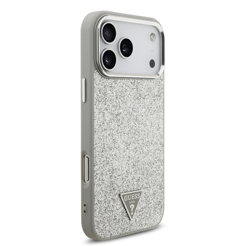 Apple iPhone 17 Pro Max Case Guess Original Licensed M-Safe Charging Feature Metal Camera Frame Triangle Logo Glitter Cover - 26