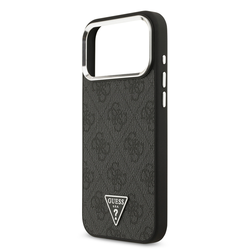 Apple iPhone 17 Pro Max Case Guess Original Licensed M-safe Charging Feature Silver Metal Camera Frame Triangle Logo 4G Patterned Cover - 8