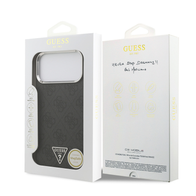 Apple iPhone 17 Pro Max Case Guess Original Licensed M-safe Charging Feature Silver Metal Camera Frame Triangle Logo 4G Patterned Cover - 10