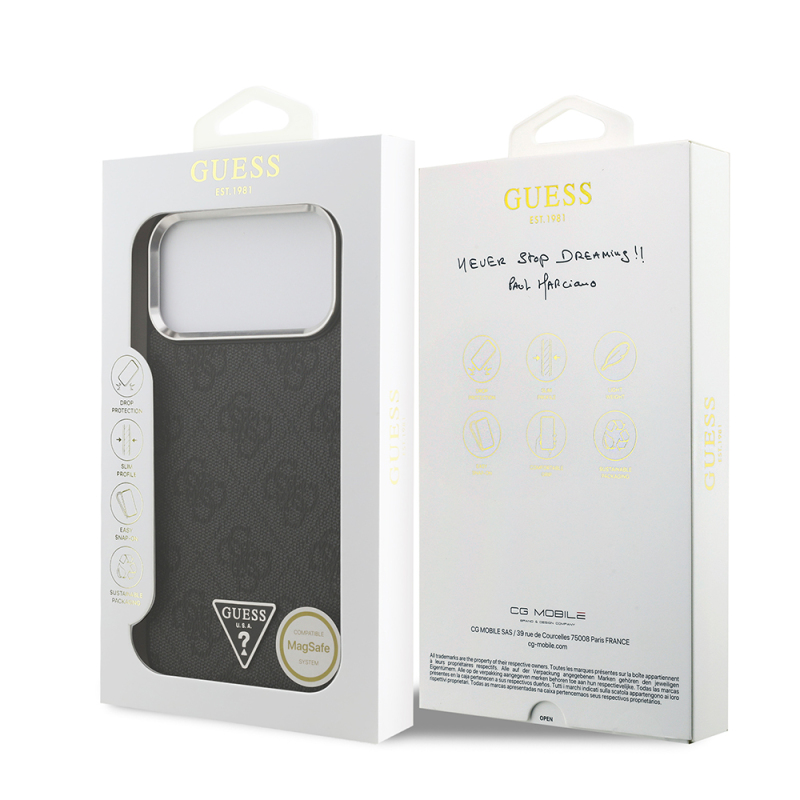 Apple iPhone 17 Pro Max Case Guess Original Licensed M-safe Charging Feature Silver Metal Camera Frame Triangle Logo 4G Patterned Cover - 10