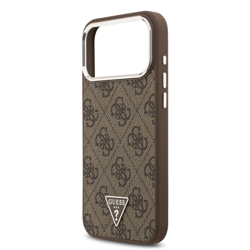 Apple iPhone 17 Pro Max Case Guess Original Licensed M-safe Charging Feature Silver Metal Camera Frame Triangle Logo 4G Patterned Cover - 15