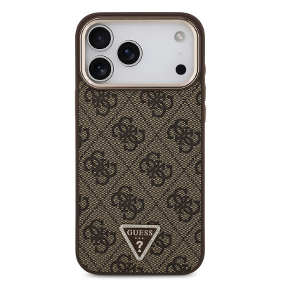 Apple iPhone 17 Pro Max Case Guess Original Licensed M-safe Charging Feature Stone Triangle Logo 4G Patterned Cover - 13