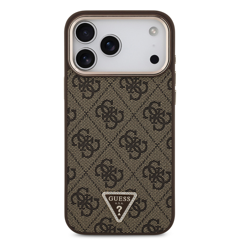 Apple iPhone 17 Pro Max Case Guess Original Licensed M-safe Charging Feature Stone Triangle Logo 4G Patterned Cover - 13