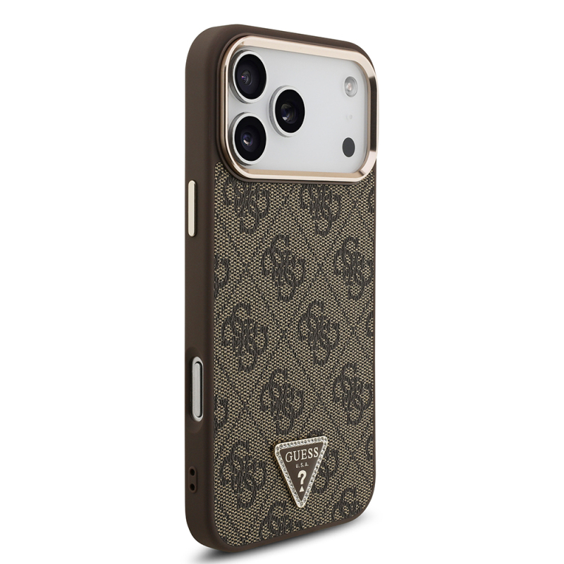 Apple iPhone 17 Pro Max Case Guess Original Licensed M-safe Charging Feature Stone Triangle Logo 4G Patterned Cover - 14