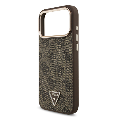 Apple iPhone 17 Pro Max Case Guess Original Licensed M-safe Charging Feature Stone Triangle Logo 4G Patterned Cover - 16