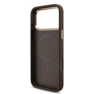 Apple iPhone 17 Pro Max Case Guess Original Licensed M-safe Charging Feature Stone Triangle Logo 4G Patterned Cover - 17