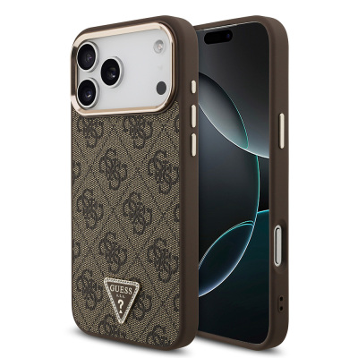 Apple iPhone 17 Pro Max Case Guess Original Licensed M-safe Charging Feature Stone Triangle Logo 4G Patterned Cover - 3