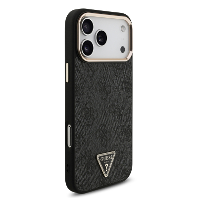 Apple iPhone 17 Pro Max Case Guess Original Licensed M-safe Charging Feature Stone Triangle Logo 4G Patterned Cover - 21