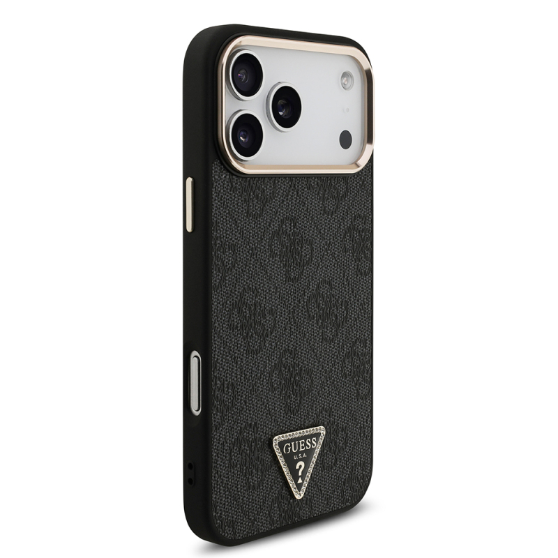 Apple iPhone 17 Pro Max Case Guess Original Licensed M-safe Charging Feature Stone Triangle Logo 4G Patterned Cover - 21