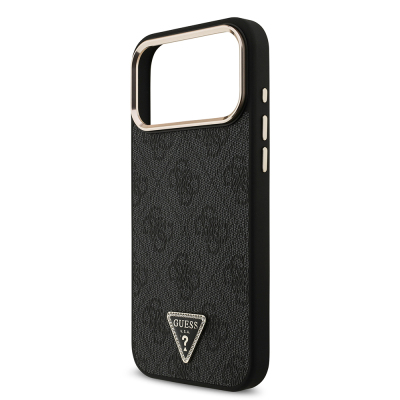 Apple iPhone 17 Pro Max Case Guess Original Licensed M-safe Charging Feature Stone Triangle Logo 4G Patterned Cover - 23