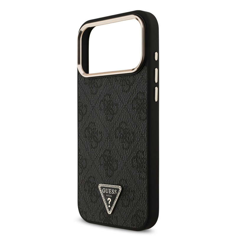 Apple iPhone 17 Pro Max Case Guess Original Licensed M-safe Charging Feature Stone Triangle Logo 4G Patterned Cover - 23