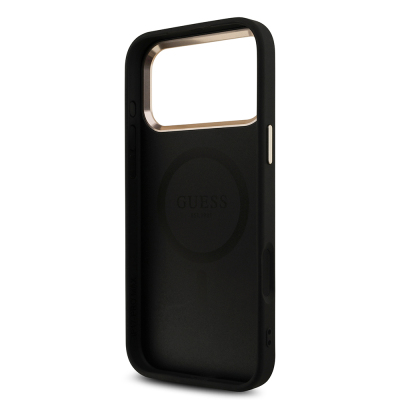 Apple iPhone 17 Pro Max Case Guess Original Licensed M-safe Charging Feature Stone Triangle Logo 4G Patterned Cover - 24