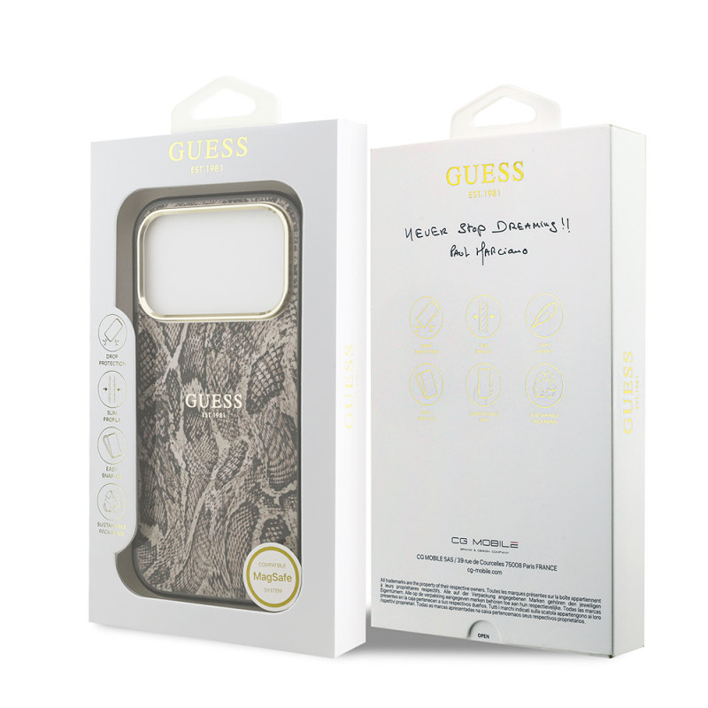 Apple iPhone 17 Pro Max Case Guess Original Licensed M-safe Charging Feature Text Logo Python Patterned Cover - 16