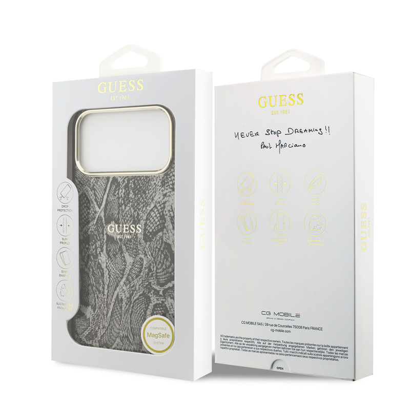 Apple iPhone 17 Pro Max Case Guess Original Licensed M-safe Charging Feature Text Logo Python Patterned Cover - 17