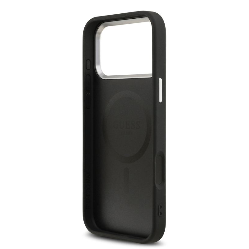 Apple iPhone 17 Pro Max Case Guess Original Licensed M-safe Charging Function PU Leather Metal Camera Frame Triangle Logo Cover - 7