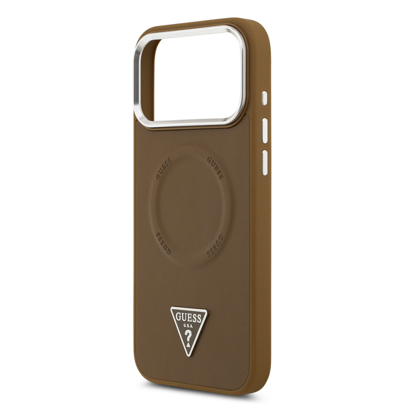 Apple iPhone 17 Pro Max Case Guess Original Licensed M-safe Charging Function PU Leather Metal Camera Frame Triangle Logo Cover - 15