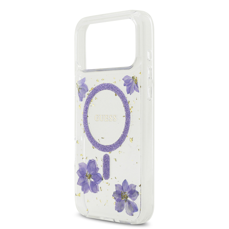 Apple iPhone 17 Pro Max Case Guess Original Licensed M-safe Charging Transparent Resin Flowers Cover - 8