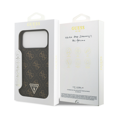 Apple iPhone 17 Pro Max Case Guess Original Licensed PU Leather 4G Patterned Triangle Logo Cover - 9