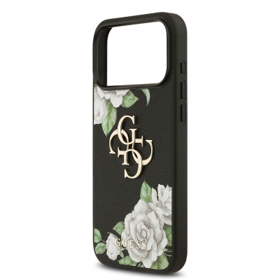 Apple iPhone 17 Pro Max Case Guess Original Licensed Rose Printed Large Metal Logo Design Cover - 7
