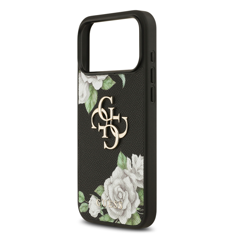 Apple iPhone 17 Pro Max Case Guess Original Licensed Rose Printed Large Metal Logo Design Cover - 7