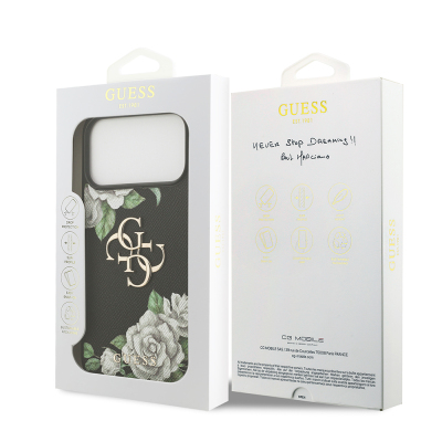 Apple iPhone 17 Pro Max Case Guess Original Licensed Rose Printed Large Metal Logo Design Cover - 9
