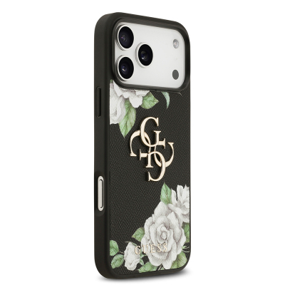 Apple iPhone 17 Pro Max Case Guess Original Licensed Rose Printed Large Metal Logo Design Cover - 6