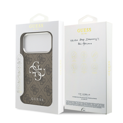 Apple iPhone 17 Pro Max Case Guess Original Licensed Silver Metal Camera Frame 4G Patterned Metal Big 4G and Text Logo Cover - 17