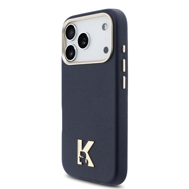 Apple iPhone 17 Pro Max Case Karl Lagerfeld Original Licensed M-safe Charging Enabled Gold Camera Frame KHEAD Metal Logo PU Leather Cover - 2