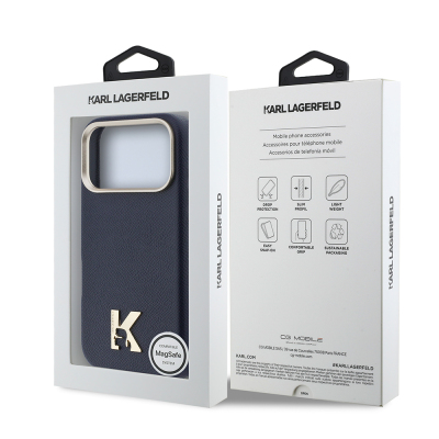 Apple iPhone 17 Pro Max Case Karl Lagerfeld Original Licensed M-safe Charging Enabled Gold Camera Frame KHEAD Metal Logo PU Leather Cover - 8