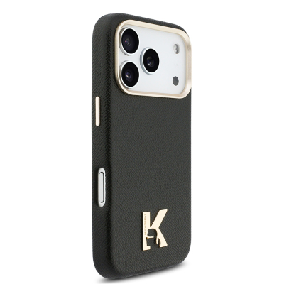 Apple iPhone 17 Pro Max Case Karl Lagerfeld Original Licensed M-safe Charging Enabled Gold Camera Frame KHEAD Metal Logo PU Leather Cover - 12