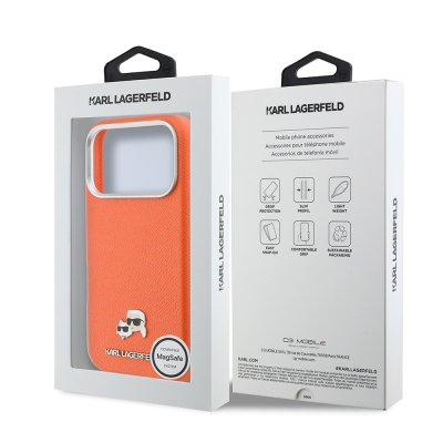 Apple iPhone 17 Pro Max Case, Karl Lagerfeld Original Licensed, M-safe Charging Enabled, Metal Camera and Button Design, K&C Head Logo, PU Leather Cover - 8