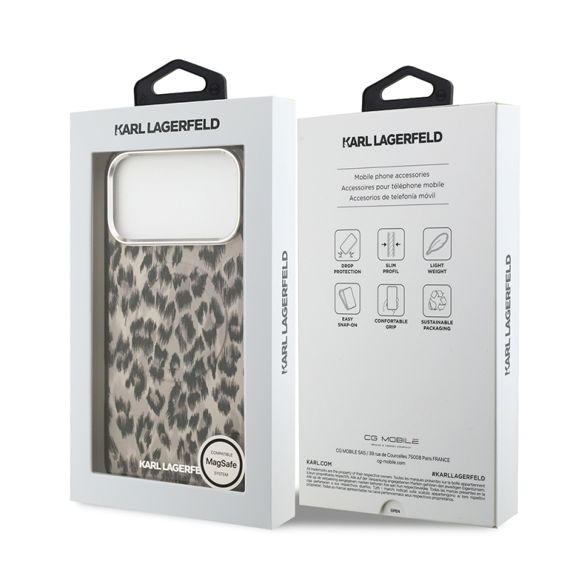 Apple iPhone 17 Pro Max Case Karl Lagerfeld Original Licensed M-Safe Charging Feature IML Leopard Print Cover - 17