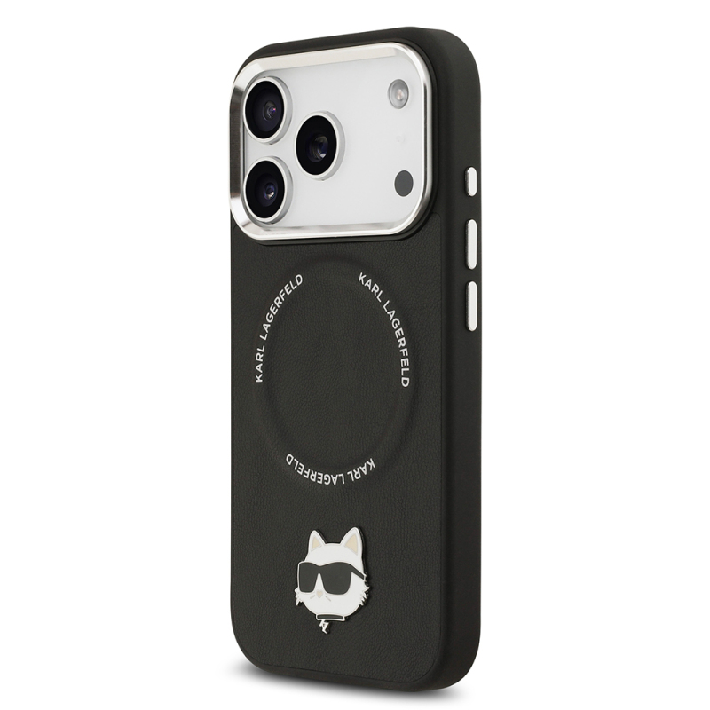 Apple iPhone 17 Pro Max Case Karl Lagerfeld Original Licensed M-Safe Charging Feature Metal Camera and Button Design Choupette PU Leather Cover - 3