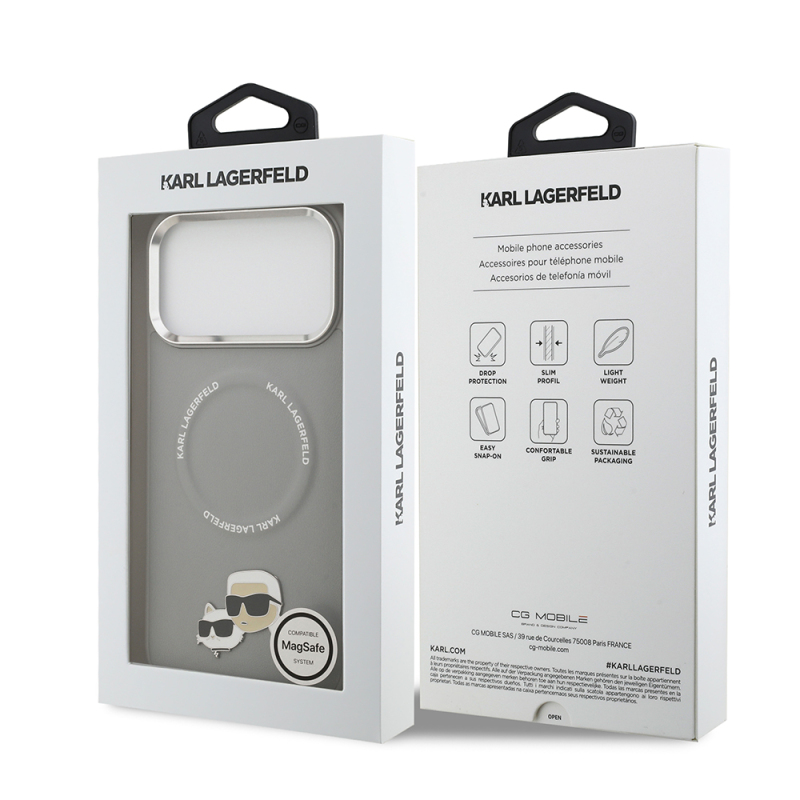 Apple iPhone 17 Pro Max Case Karl Lagerfeld Original Licensed M-Safe Charging Feature Metal Camera and Button Design K&C PU Leather Cover - 25