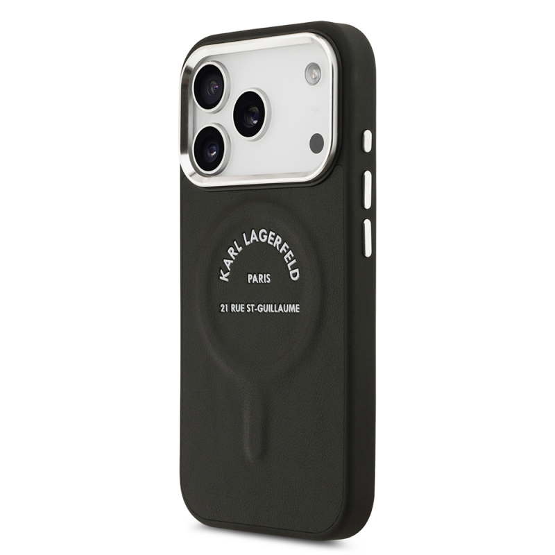 Apple iPhone 17 Pro Max Case Karl Lagerfeld Original Licensed M-safe Charging Feature Metal Camera and Button Design Paris RSG PU Leather Cover - 4