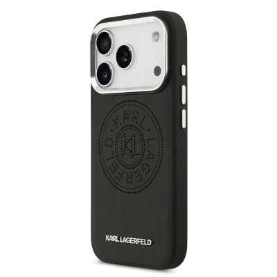 Apple iPhone 17 Pro Max Case Karl Lagerfeld Original Licensed M-safe Charging Feature Perforated Design Metal Logo PU Leather Cover - 3