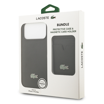 Apple iPhone 17 Pro Max Case Lacoste Original Licensed M-Safe Charging Feature PU Pique Pattern Metal Logo Card Holder Cover - 42