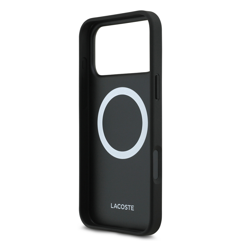 Apple iPhone 17 Pro Max Case Lacoste Original Licensed M-Safe Charging Feature PU Pique Pattern Metal Logo Card Holder Cover - 10